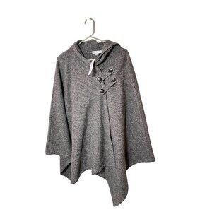Pendleton Women’s M L Grey Hooded Poncho Cape 100% Lambswool Buttons Warm